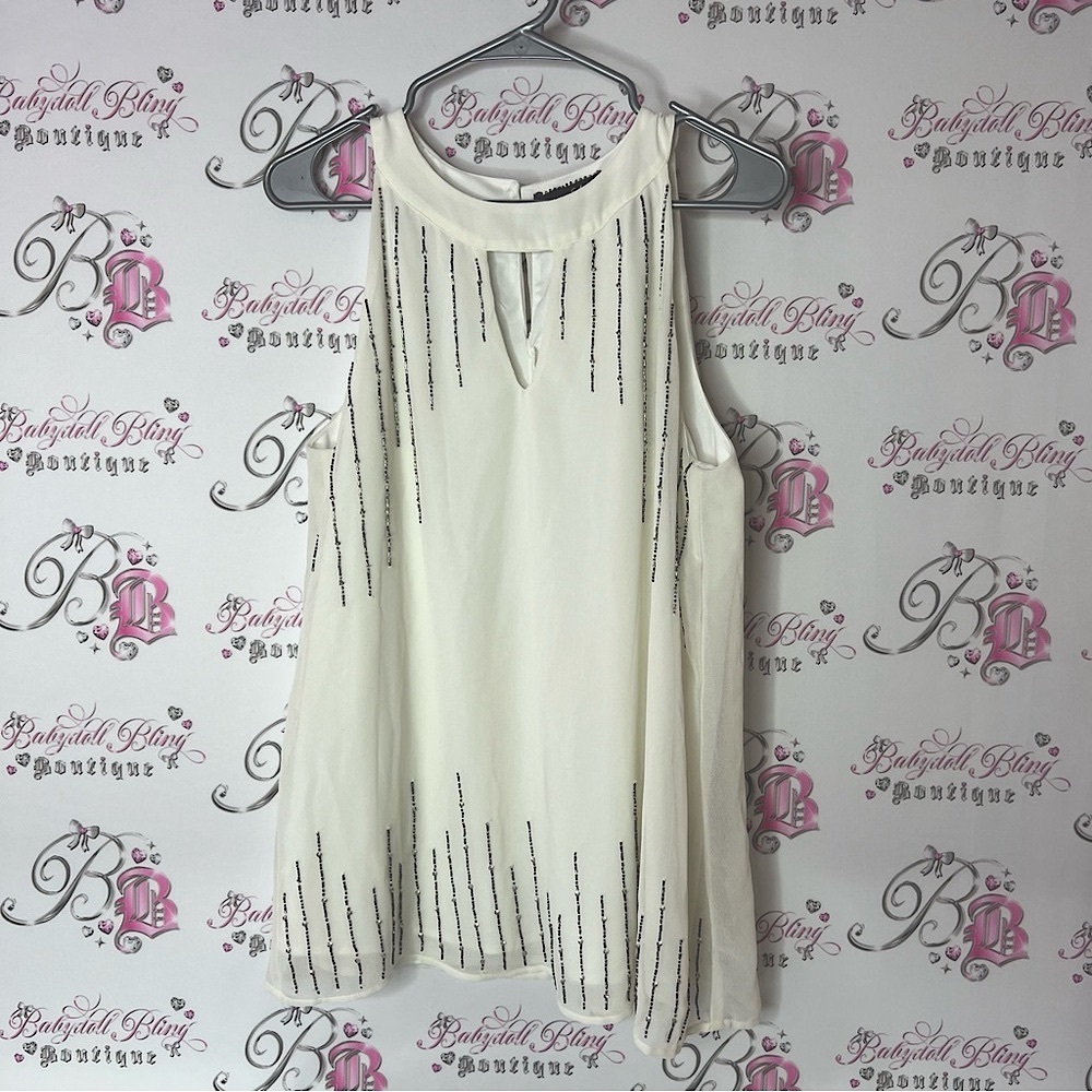 Sloane & Sadie halter tank top embroidered beaded Elegant White Sleeveless Top